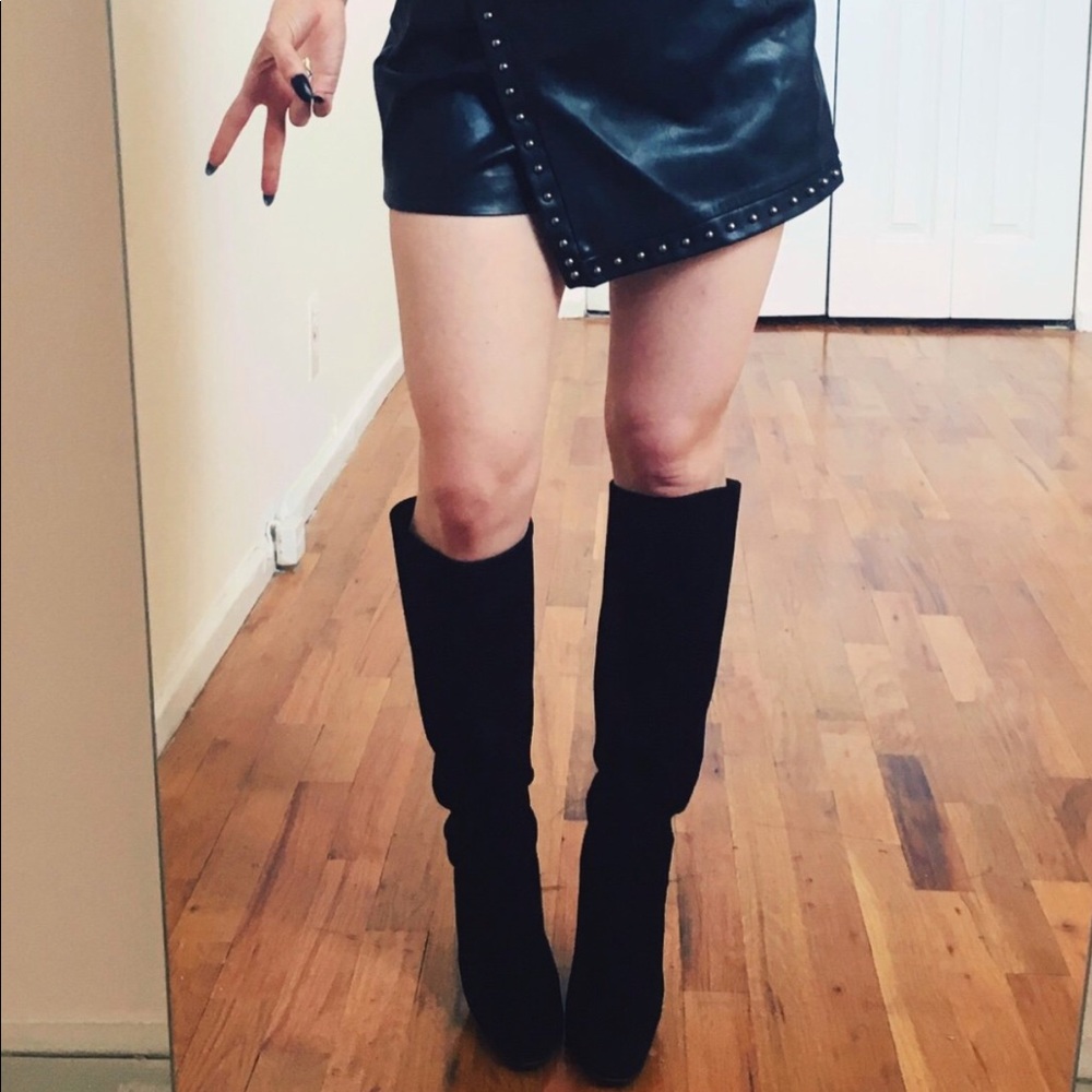 Helmut Lang black knee high wedge boots
